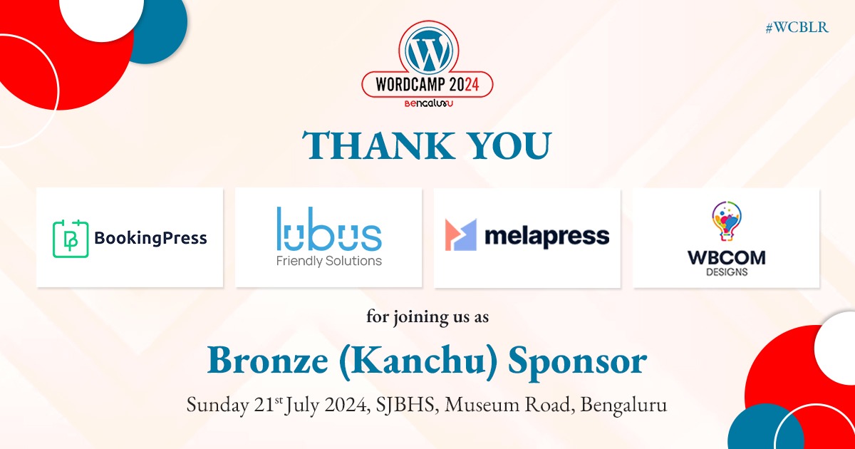 Thank You to Our Bronze (Kanchu) Sponsors for Sponsoring WordCamp Bengaluru 2024